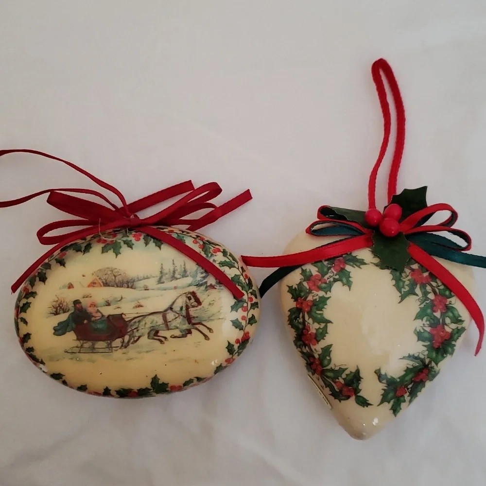 Two Victorian Style Decoupage Christmas Ornaments